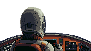 Commander Charles Frederick at the console of the Parallax, seen from behind